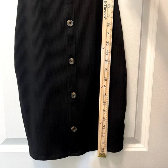 Black Ribbed Button Down Bodycon Mini Dress - Picture 6 of 9